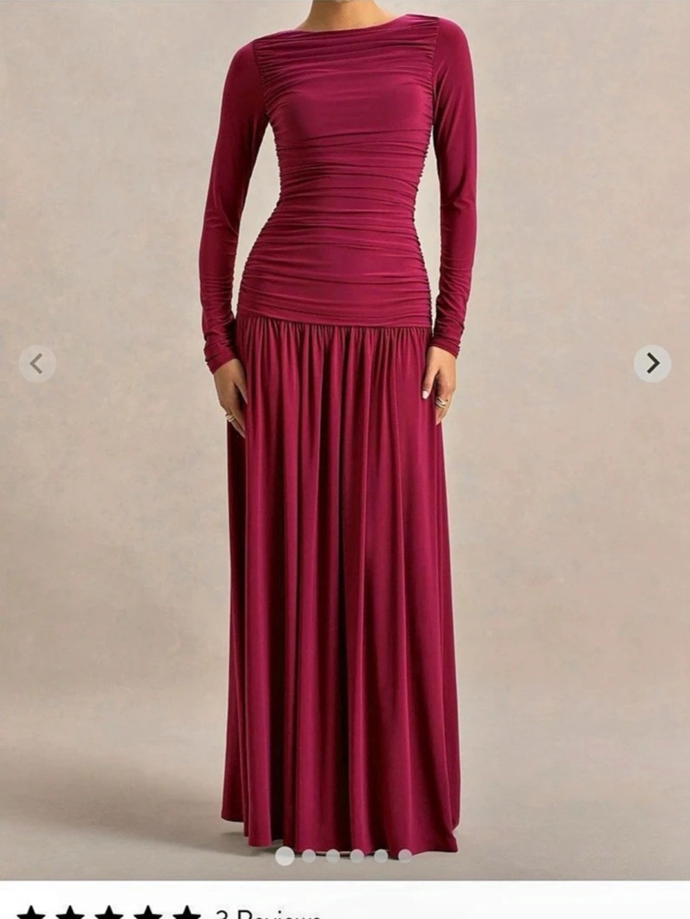 Club L London Aniyah Burgundy Slashed-Neck MIDI Dress With Ruched Detailing
